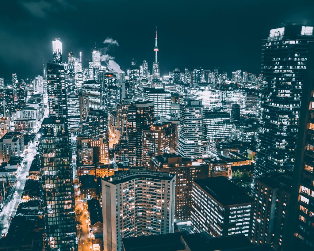 Toronto City Skyline at night. lite up